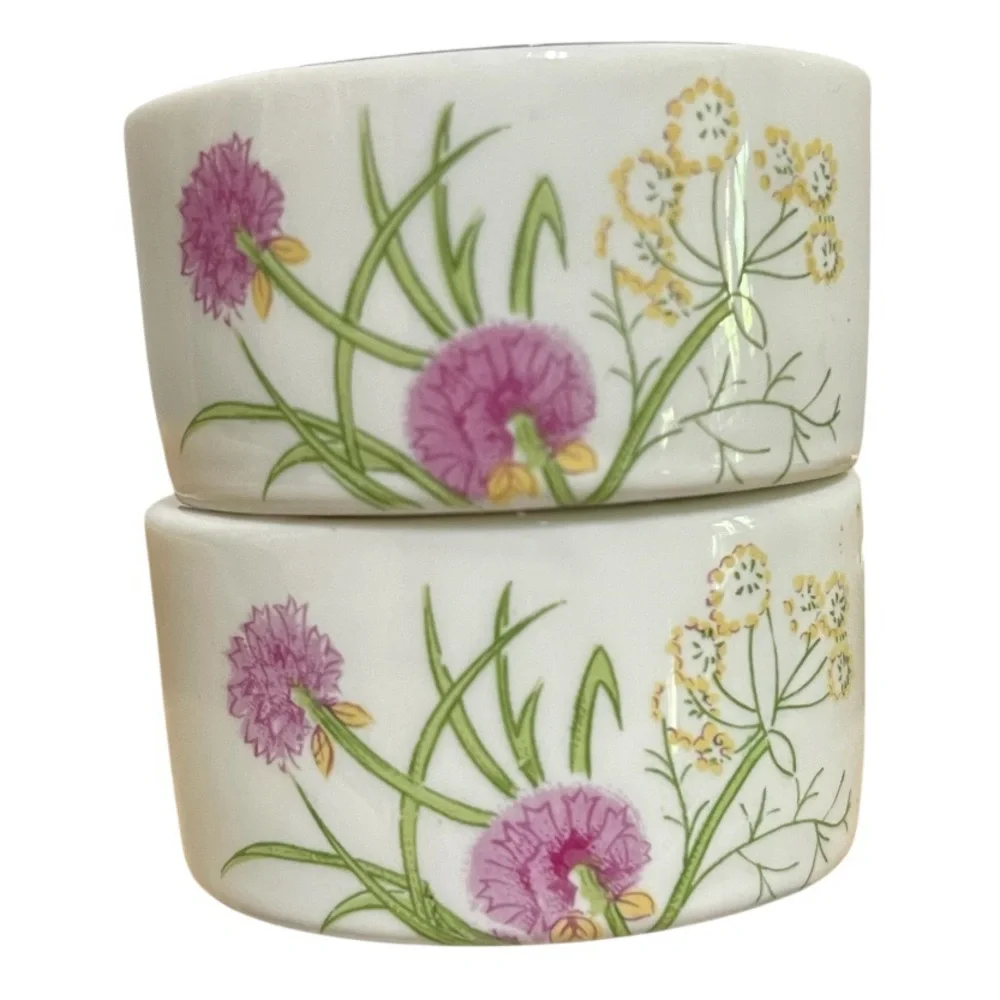 Vintage Herbs & Spices by Shafford Japan Porcelain Floral Napkin Rings Set of 4